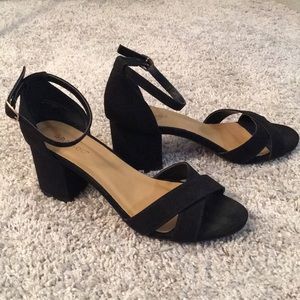 Black Chunky Heels With Ankle Strap